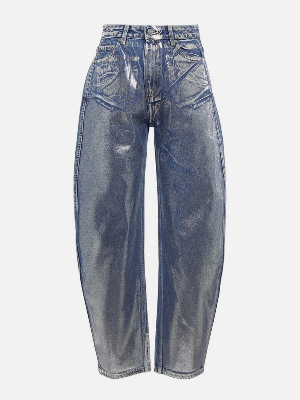Ganni Stary Relaxed High-rise Curved Barrel Leg Metallic Silver/Indigo